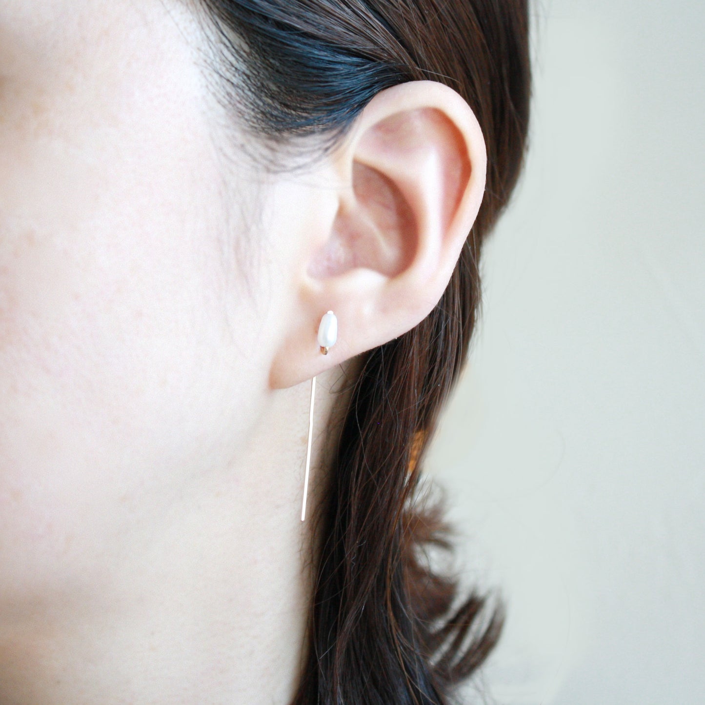 Pearl Threader Earrings - Long Bar