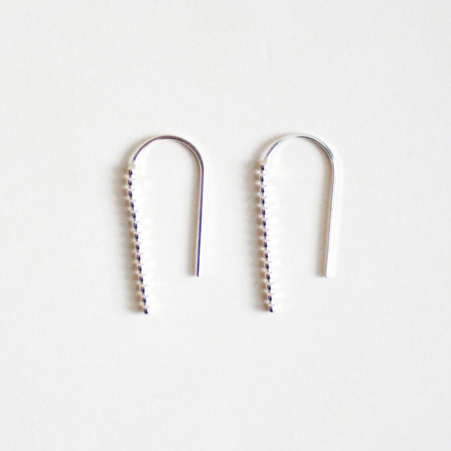 silver beaded arc threader earrings