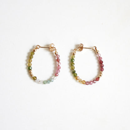 Multicolor Tourmaline Hoop Earrings - Small