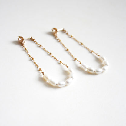 Pearl Arch Dangle Stud Earrings - Large