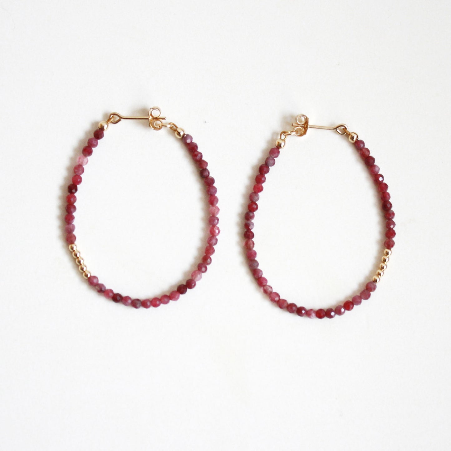 Pink Tourmaline Hoop Earrings - Large