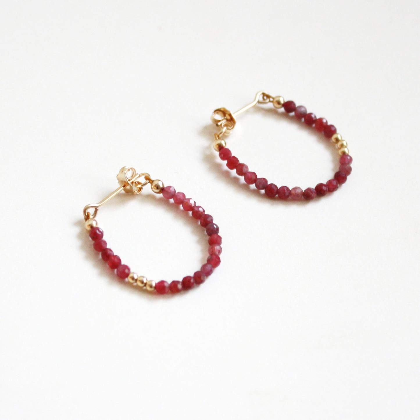 Pink Tourmaline Hoop Earrings - Small