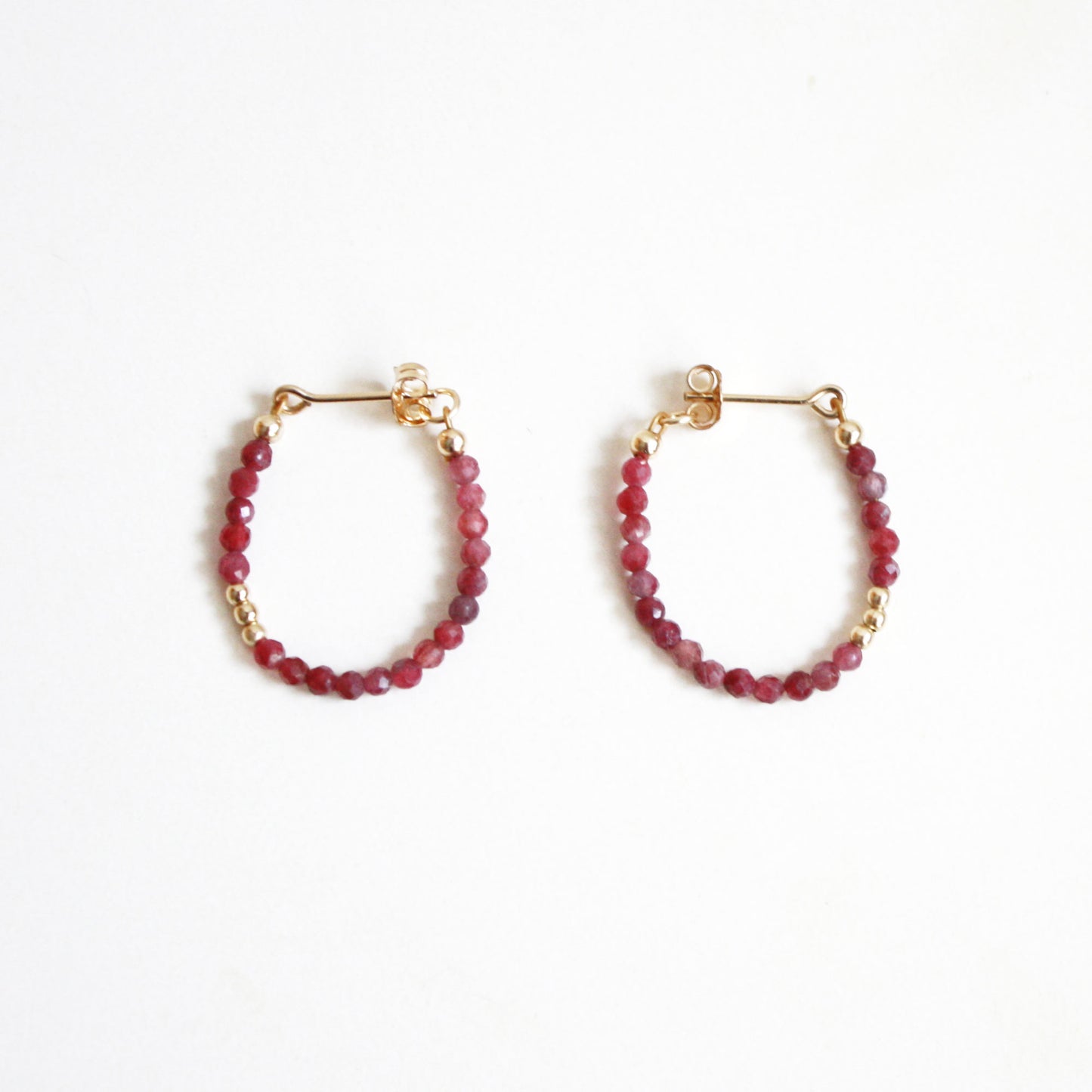 Pink Tourmaline Hoop Earrings - Small