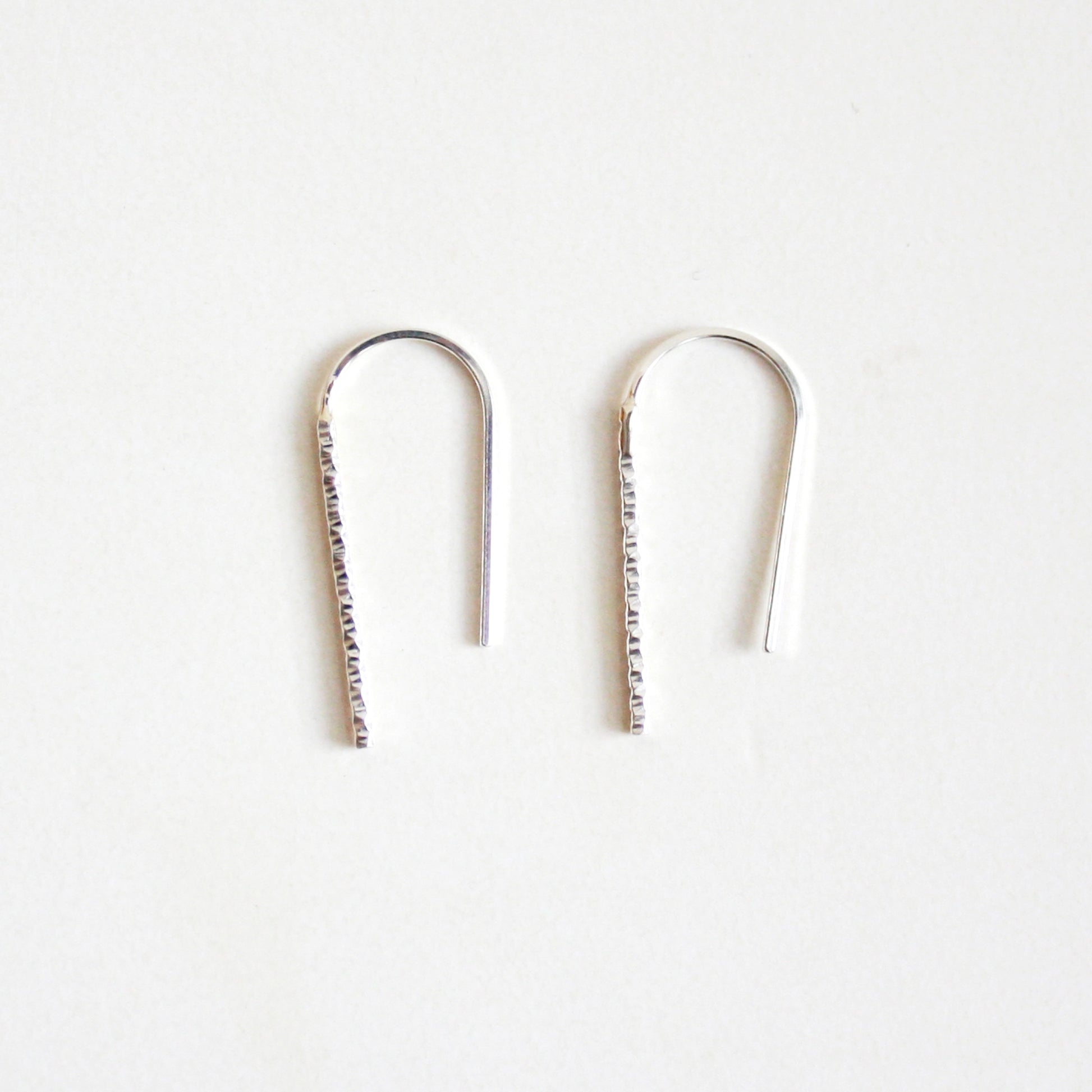 silver sparkle arc threader earrings