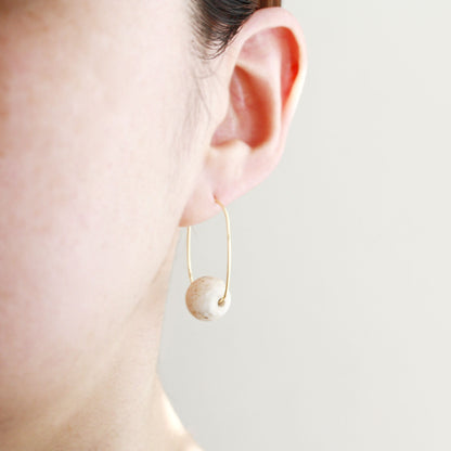 Oval Hoop Earrings with Small White Balls