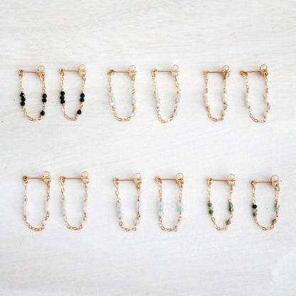 Tiny Gemstone Chain Hoop Stud Earrings