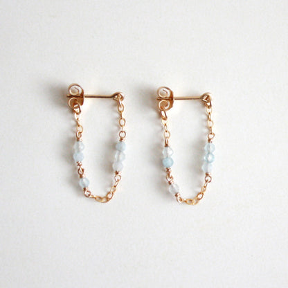 Tiny Gemstone Chain Hoop Stud Earrings