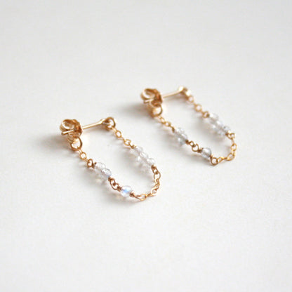 Tiny Gemstone Chain Hoop Stud Earrings