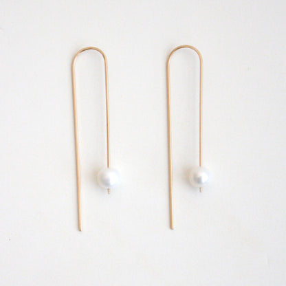 Long Arc Threader Earrings - Large Pearl