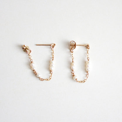 Tiny Pearl Chain Hoop Stud Earrings