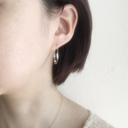 Tiny Pearl Chain Hoop Stud Earrings