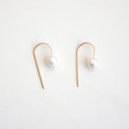 Short Arc Threader Earrings - Large Pearl