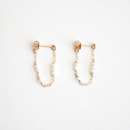 Tiny Pearl Chain Hoop Stud Earrings